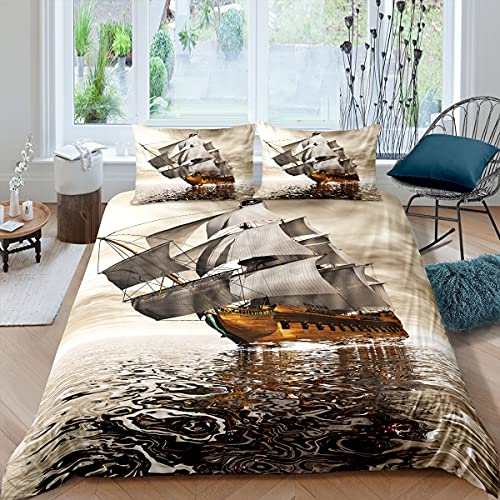 Комплект постельного белья с рисунком парусного корабля, 3D-принт с изображением лодки для детей-подростков и взрослых, комплект постельного белья из полиэстера, покрывало для двуспальной кровати размера «king-size» и двуспальной кровати