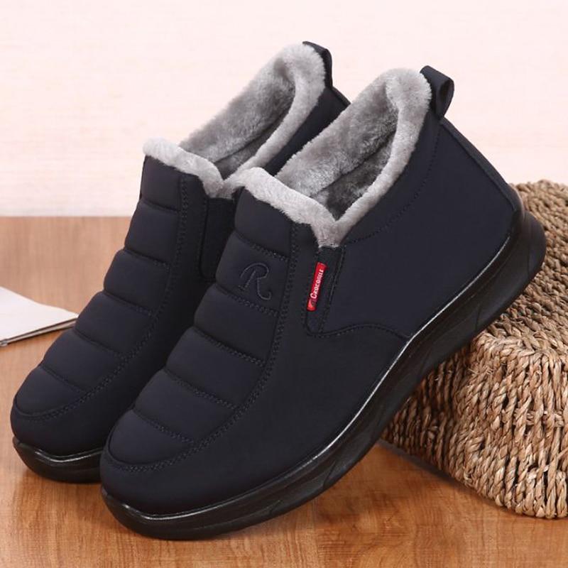 Водонепроницаемые мужские ботинки, мужские теплые ботинки для снега, нескользящие, из мягкого хлопка, повседневная обувь на плоской подошве для мужчин