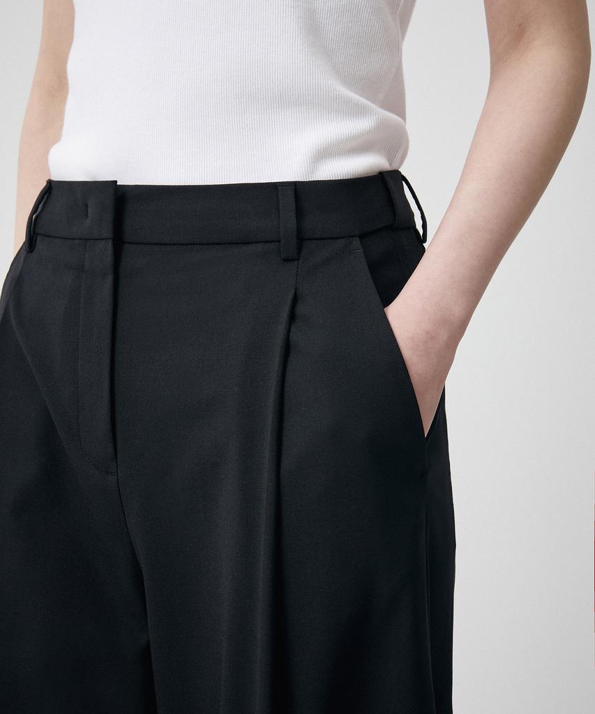 MUSINSA STANDARD WOMAN Женские летние шерстяные брюки с одной складкой, широкие, с скрытой эластичной талией [Черный]