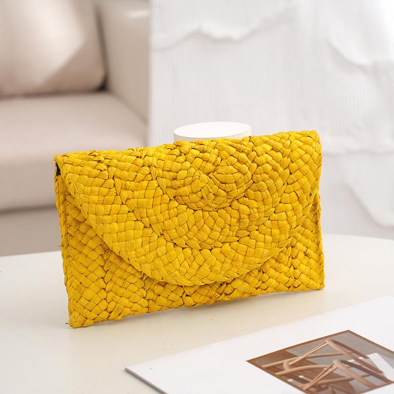 Модная пляжная сумка, женская летняя пляжная сумка-конверт, тканый клатч, однотонная, большая вместительная сумка для хранения, соломенная сумка из кукурузной шелухи