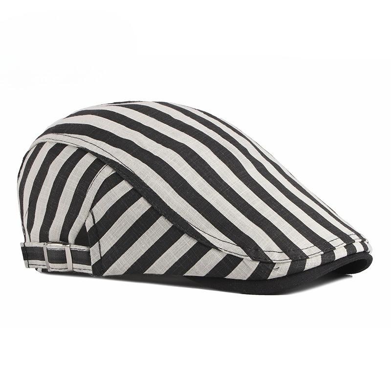 British Retro Striped Beret Hat for Men Women Spring Summer Breathable Thin Flat Cap Korean Fashion Newsboy Cap Casual Cabbie Cap