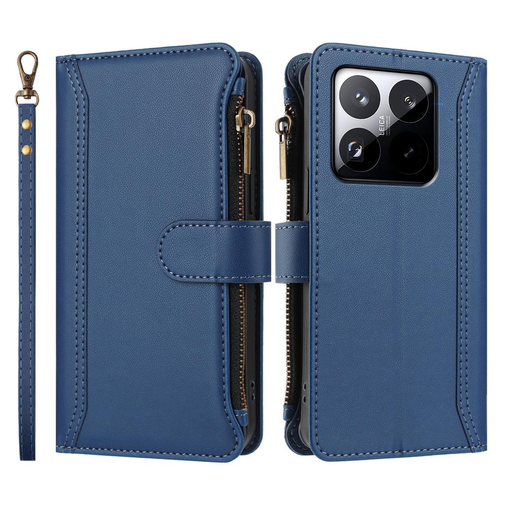 Для Xiaomi 15T Кожаный чехол 9 отделений для карт Кошелек на молнии Подставка Чехол для телефона с ремешком на запястье