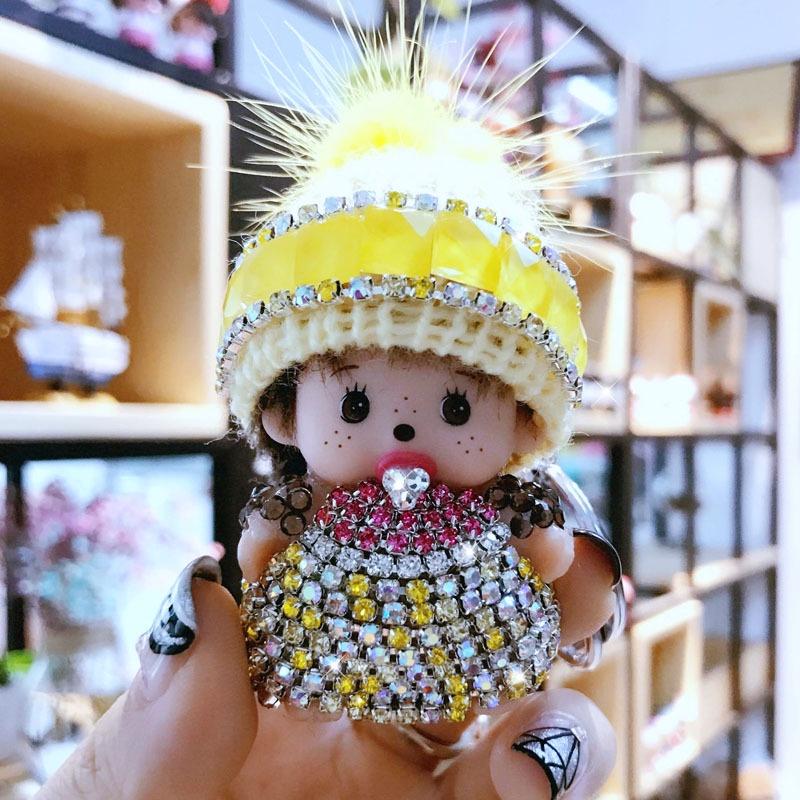 Кристаллами усыпанный брелок Monchhichi вязаная шапка норка подвеска приз в аркаде подарок для обмена