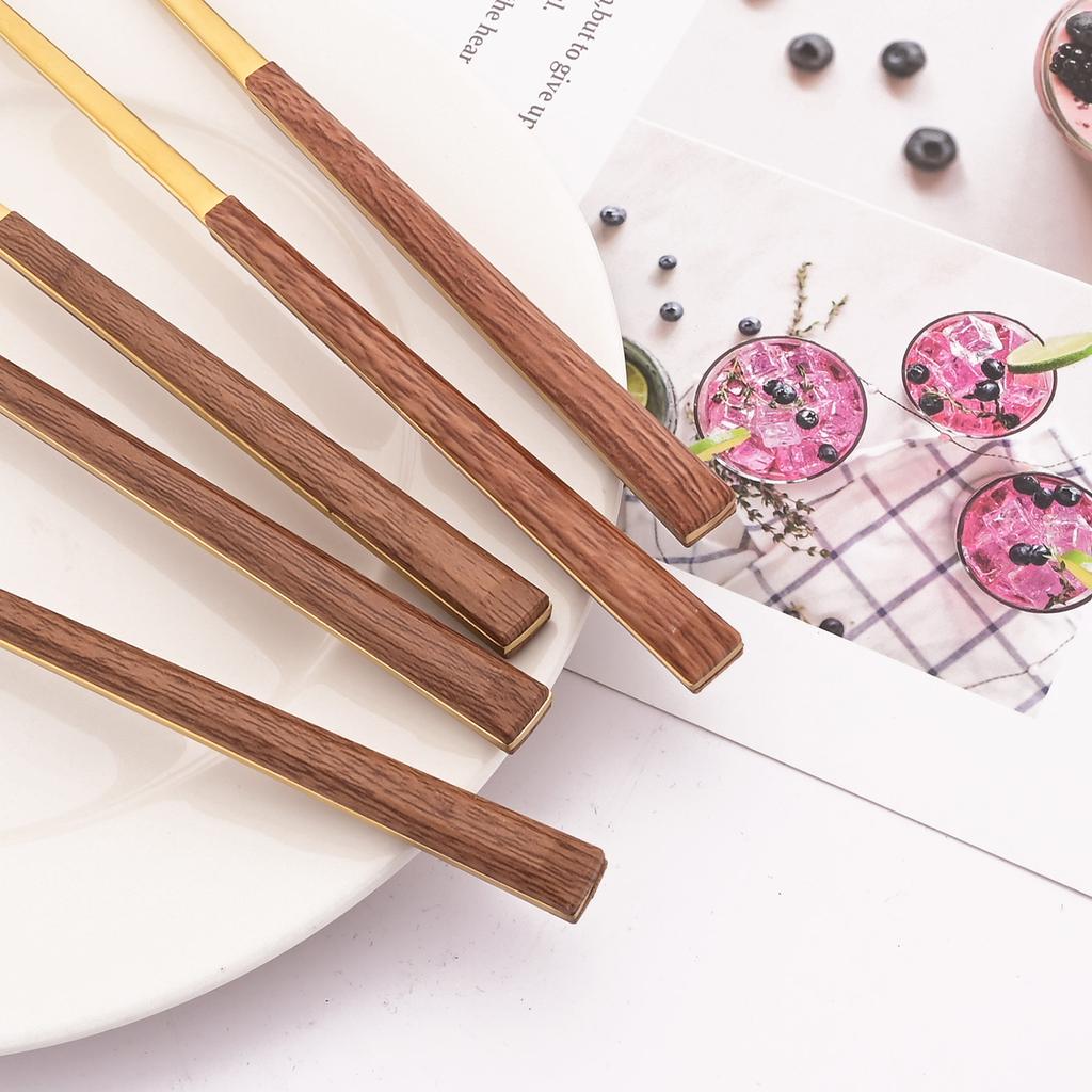 4/12/16 шт., набор столовых приборов, палочки для еды, ножи, вилки, ложки, набор посуды с имитацией деревянной ручки, корейский японский набор посуды