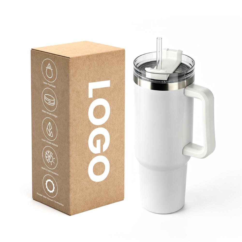 Mother's Day Gift 40oz Stainless Steel Tumblers Handle Straw Double Wall Vacuum Travel Cups Leak-Proof Lid 12-24 Hours