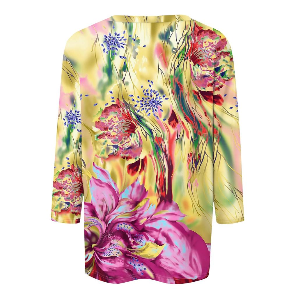 Рубашки с рукавом 3/4 для женщин, футболки с графическим принтом, блузки, повседневные базовые топы, пуловеры