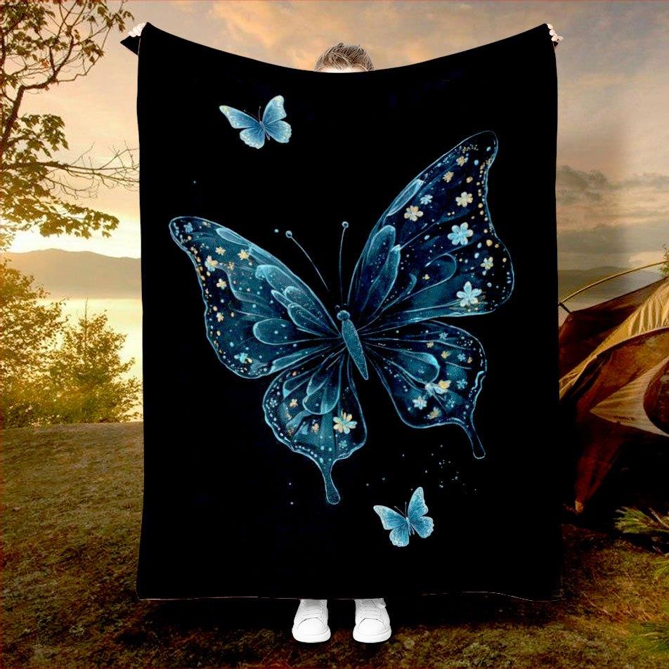 Beautiful Retro Butterfly Pattern Flannel Printed Blanket Suitable for All Seasons Suitable for Living Room Office Sofa Travel