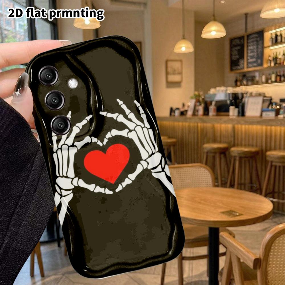 Phone Case: 2D flat, suitable for Samsung Galaxy A34 A35 M05 M06 S20 S22 S21 FE Plus 5G, featuring a skeleton hand making a heart, perfect Christmas a