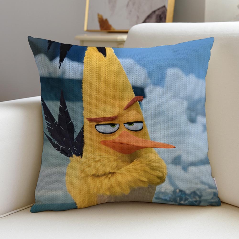 Fun AAngry BirdsS Cushion Cover Breathable and skinfriendly linen pillowcase square removable and washable cushion