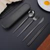 4pcs Stainless Steel Portuguese Cutlery Set, Portable Travel Flatware with Knife, Fork, Spoon, Chopsticks, and Carrying Case
