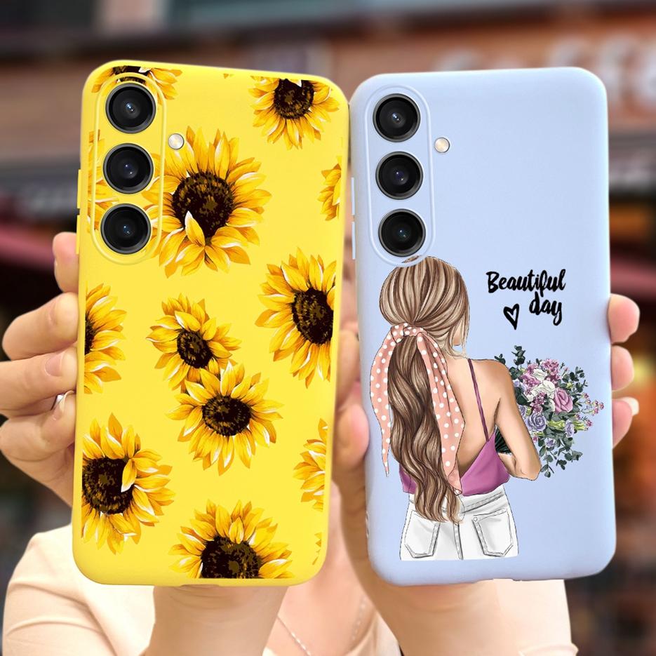 Чехол для Samsung Galaxy A55 Красивый мультяшный дизайн Девочки Подсолнух Мягкий ТПУ Чехол для телефона Для Samsung A15 A25 A35 A55 5G Fundas Coque