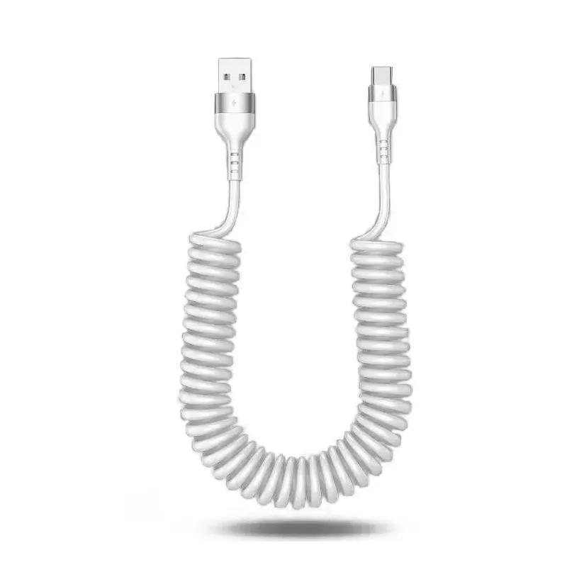 66W 5A Fast Charging Spring Telescopic 1M/1.5M Type C Data Cable USB Car Phone Charger for iPhone 15 14 Pro Sumsung Xiaomi POCO