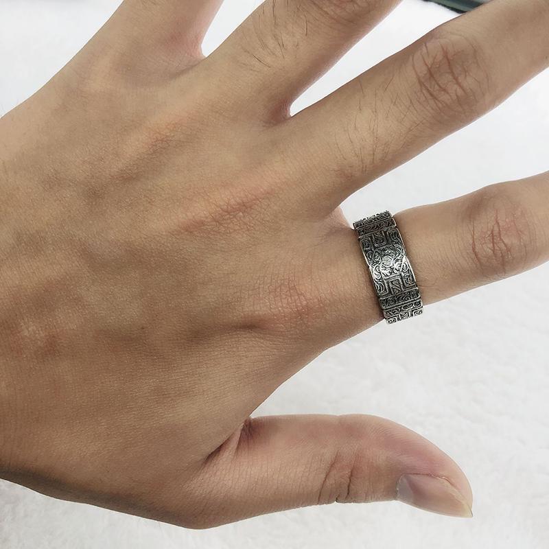 Retro Tang Grass Pattern Ring For Men Zinc Alloy Color Punk Gothic Open Ring Handmade Rock Hiphop Unisex Zircon Accessories Gift