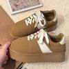 Ретро матовая кожа толстая подошва сочетание цветов немецкие тренировочные туфли женские осень и зима модные на шнуровке повседневные на плоской подошве спортивные туфли хлопок с