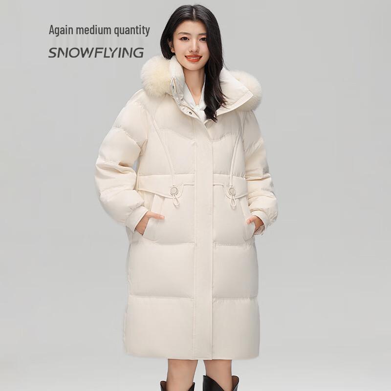 SNOWFLYING Women's Long Hooded Duck Down Jacket with Faux Fur Collar