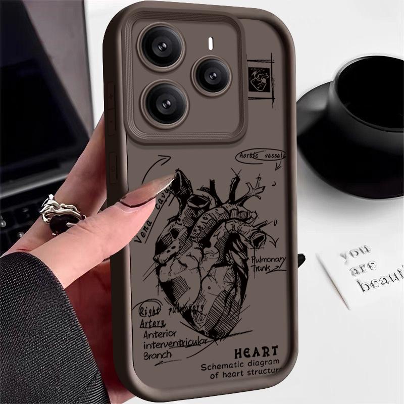 Heart Pattern Soft Silicone Phone Cover For Xiaomi 14T 13T Pro Poco X7 F6 Pro X6 Redmi Note 14 Pro 13 12 11 Shockproof Matte TPU Bumper Cover