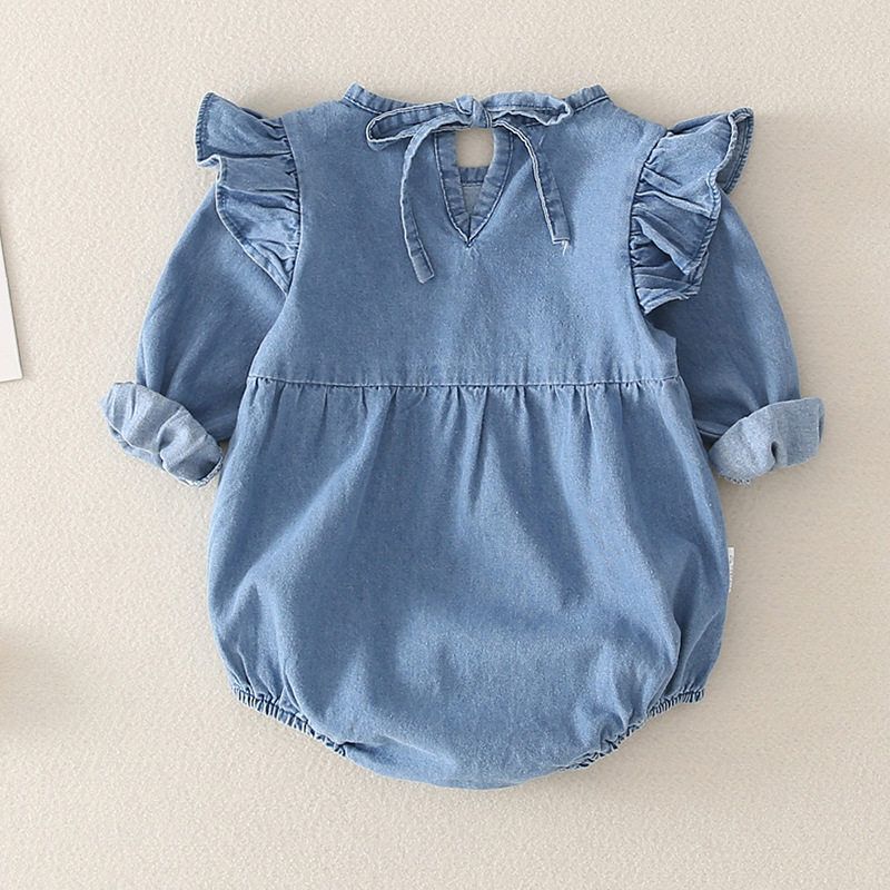 Baby Romper Denim Shirt-Style One-Piece Romper for Baby Girls