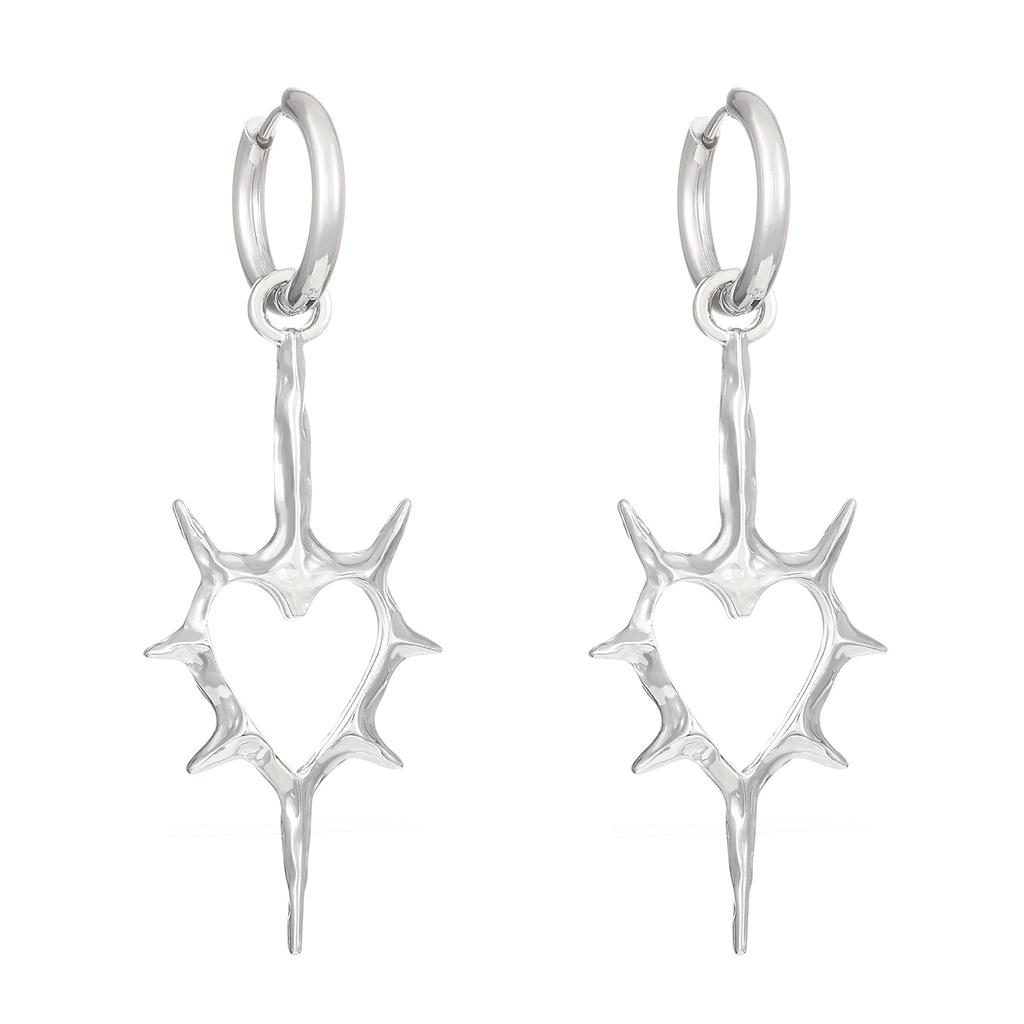 Trendy Fashionable Design Hollowed Out Thorns Peach Heart Earrings Couple Style Men's Women's Ear Buckle Earrings KTJ