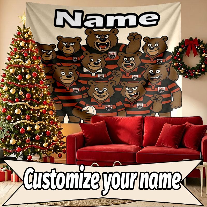 Custom Name Personalized North Sydney Bears Print Tapestry, Wall Art Decor, Bedroom, Dorm, Apartment, LivingRoom, Party Backdrop, Gift for Birthday