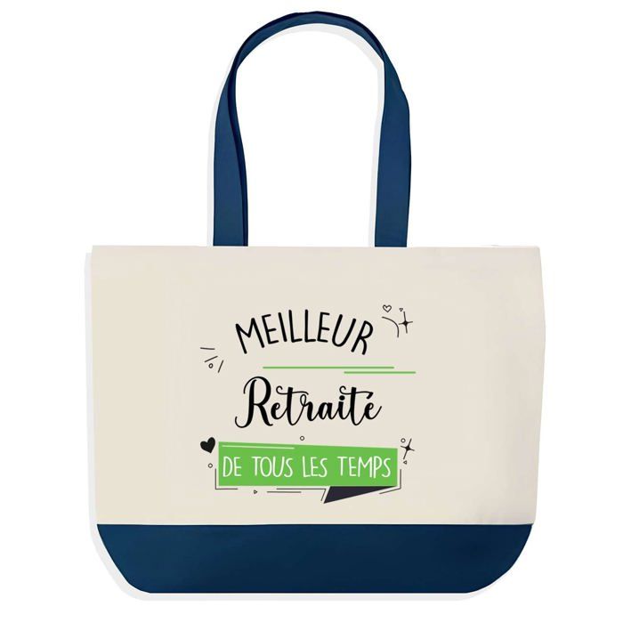 Sac shopping - PLANETEE - Meilleur Retraité de tous les temps - Grand format 40x45 cm - Coton - Fond bleu