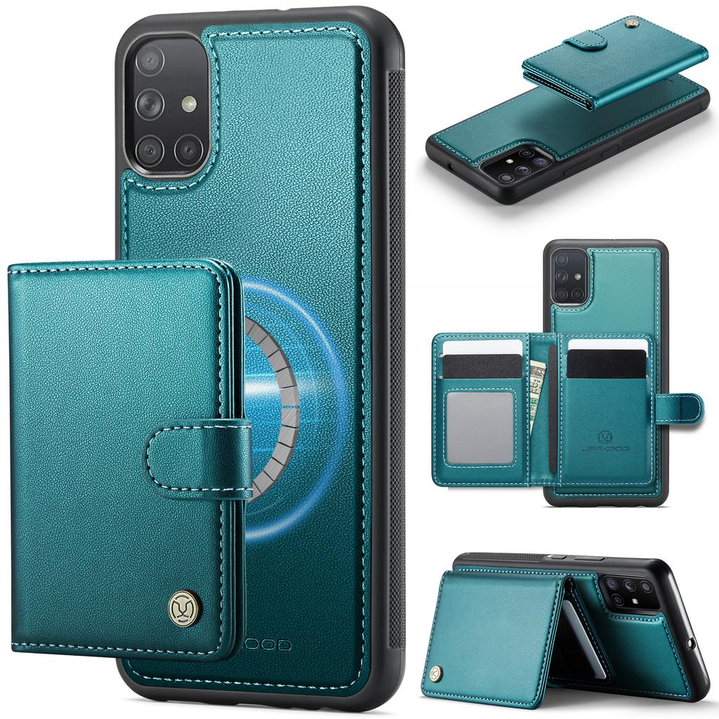 For Samsung Galaxy A51 4G SM-A515 Case JEEHOOD J09 RFID Blocking Card Holder Leather Back Phone Cover Magnetic Case