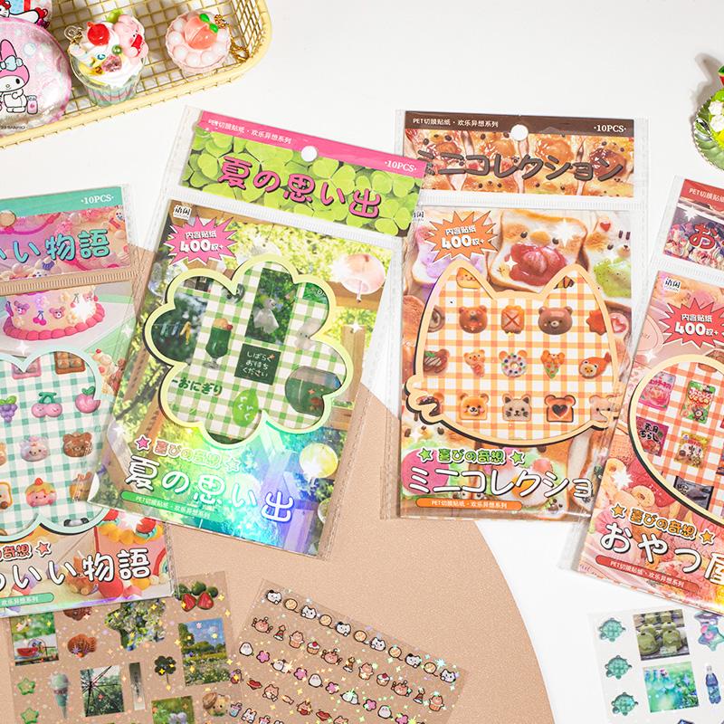 10sheets Kawaii Japanese Showa style glitter film PET die-cutting stickers DIY handmade scrapbook cute stationery stickers