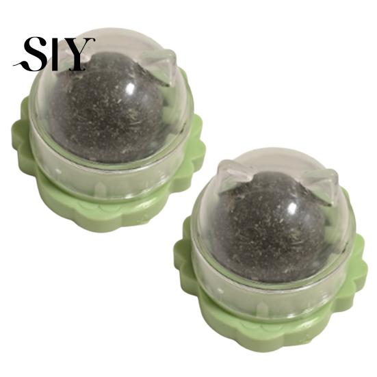 Indoor Cat Interactive Toy 2Pcs Catnip Lick Balls Rotating Ball Safe Healthy Kitten Licking Stimulation Chew with Adhesive for Wall or Floor