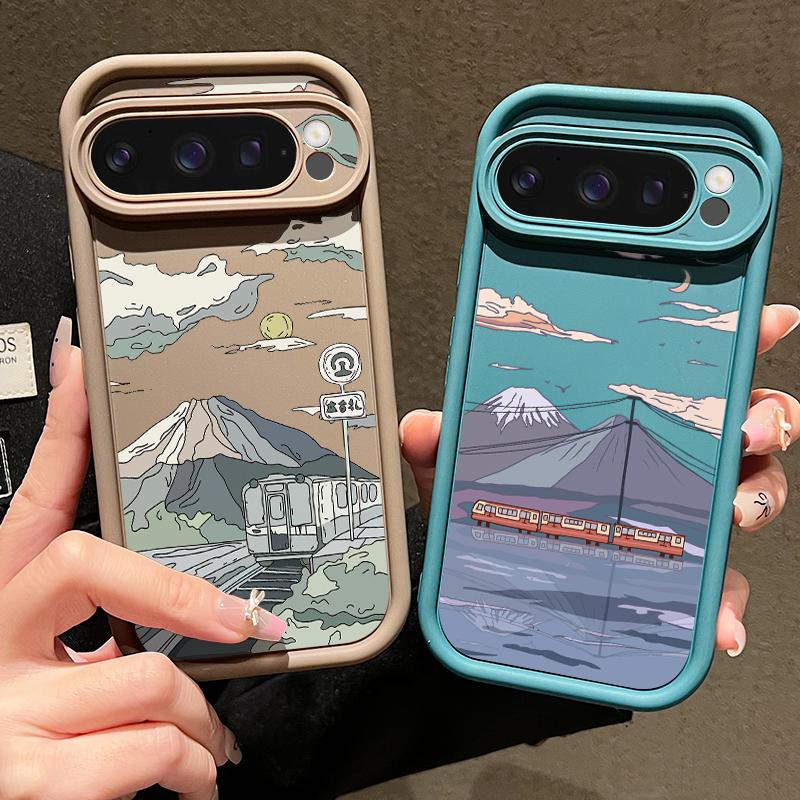 Матовый противоударный чехол для телефона с рисунком мультяшных гор для Google Pixel 9 Pro XL 8 Pro 8A, защита объектива, мягкий бампер из ТПУ