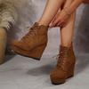 Модные танкетки Высокие каблуки с носком По щиколотку Женские Ретро Замшевые На шнуровке Осенняя обувь Повседневные Однотонные На платформе Модные Гладиаторские Ботильоны Туфли