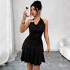 Black Halter High Waist Slimming Ruched Bodycon Mini Dress