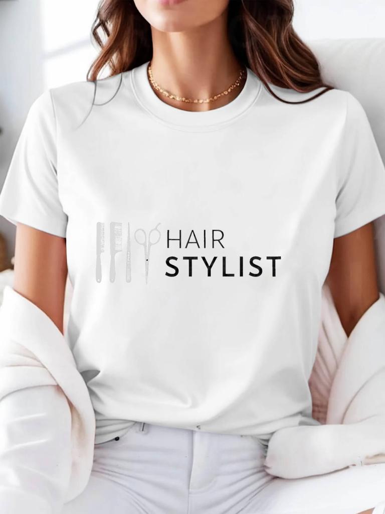 Funny Y2k Casual Style Unisexs Tshirt Hair Stylist Print Round Neck Loose Short Sleeve Everyday Wear Tops Tee Female Tshirt