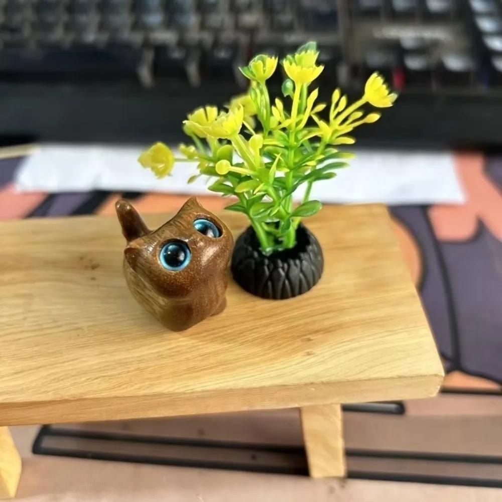 High Quality Handcrafted Kitten Figurine Wooden Miniature Cat Ornaments Carving Cat Event Souvenirs