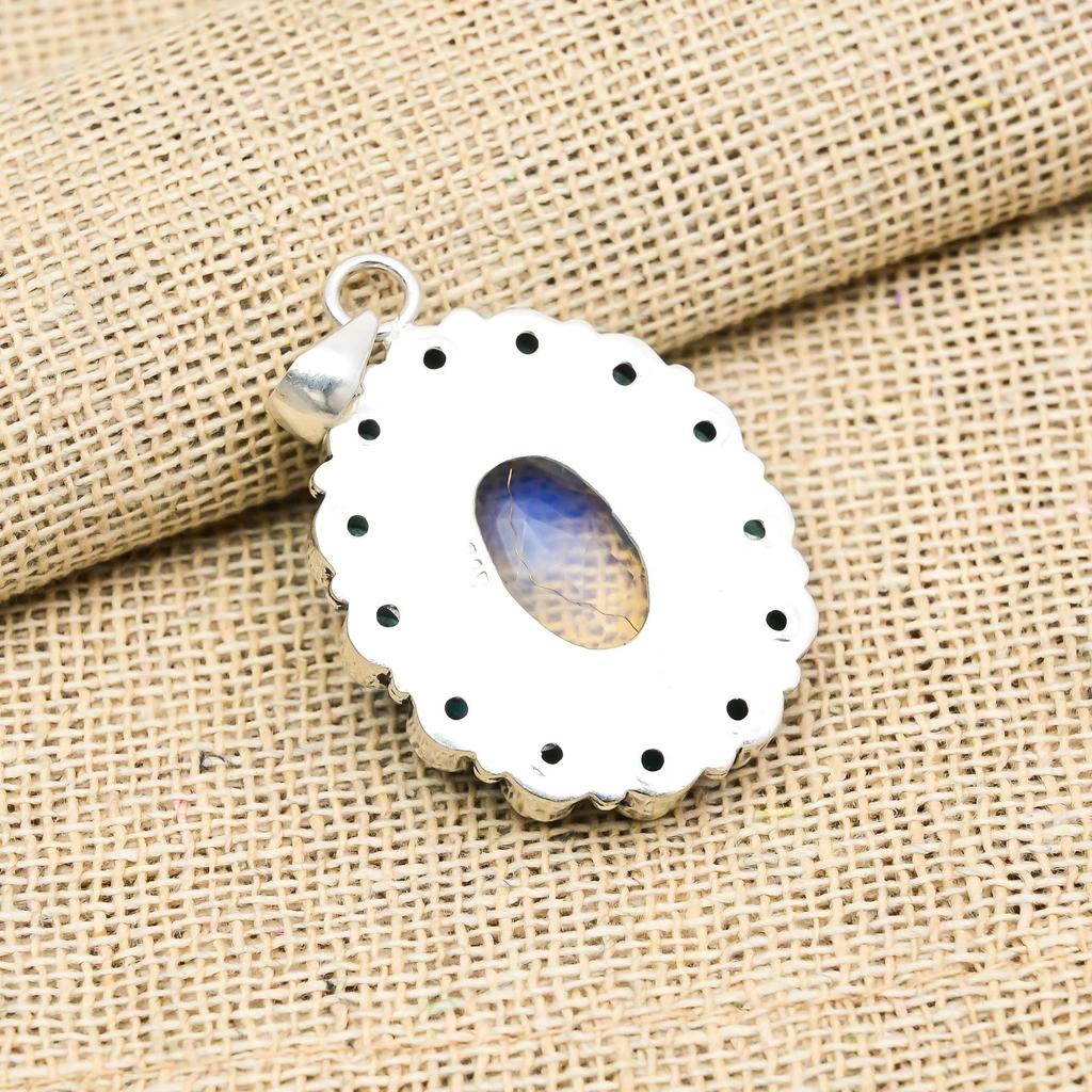 Молочный опал, голубой топаз драгоценный камень стерлингового серебра 925 пробы, ручная работа, антикварное ювелирное изделие, подарок для матери, кулон