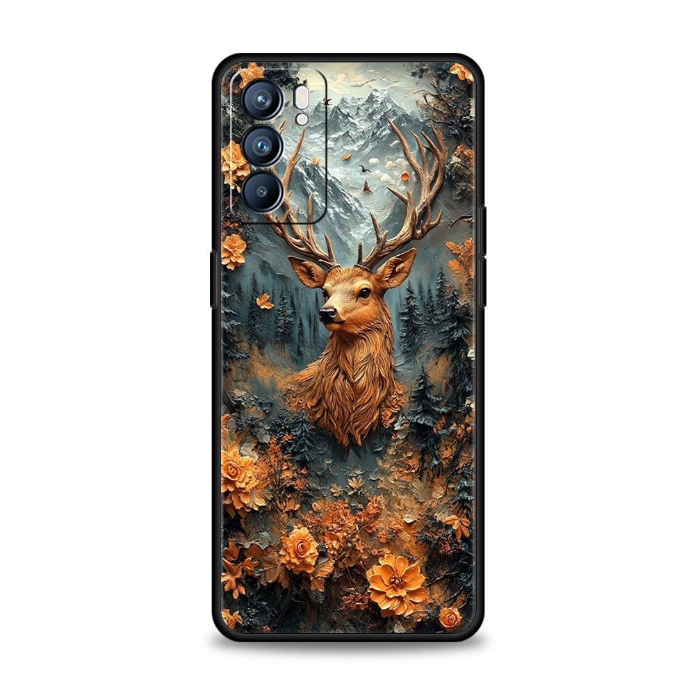 Чехол для телефона с рисунком оленя и личи для Oppo Reno 13 12 11 10 7 F Find X5 X6 A98 A80 A79 A78 A57 A54 A31 A17 Pro 5G Мягкий чехол из ТПУ