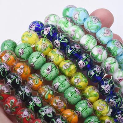 10 шт. Круглые 12 мм Стеклянные бусины ручной работы Лэмпворк с цветочным узором, россыпью, для изготовления ювелирных изделий, аксессуары, находки для DIY поделок