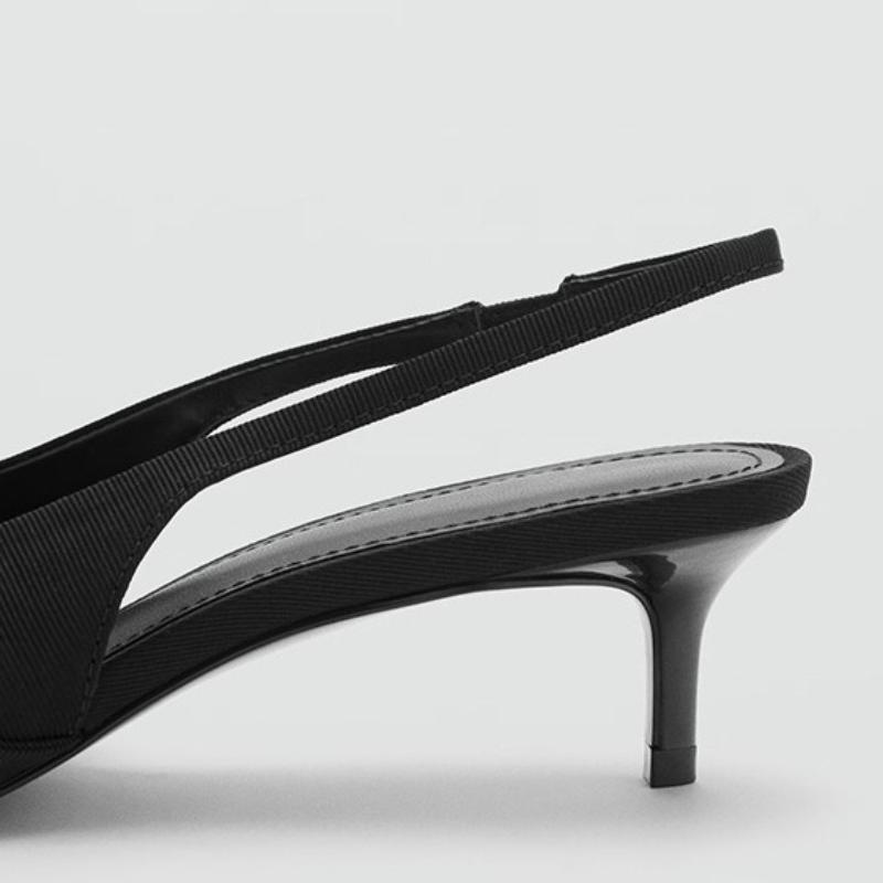 Black Satin Pleated Bow Design High Heels Women Fashion Pointed Toe Kitten Heel Slingback Sandals Elegant Banquet Dress Shoes