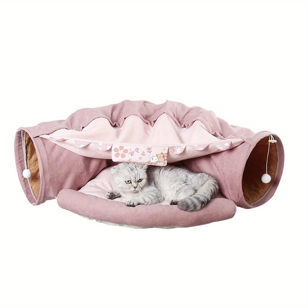 Foldable Cat Tunnel Bed with Crinkly Paper: Perfect Toy for Indoor Cats To Play and Exercise