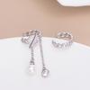 Fashion Jewelry 925 Sterling Silver Pearl Earring Asymmetrical Zircon Pearl Tassel Chain Gold Plated Ear Clip Hoop Earrings