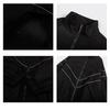Oversized Black Windbreaker Jacket - Men's Full Zip High Neck Top with Geometric White Chevron Lines & Elastic Hem