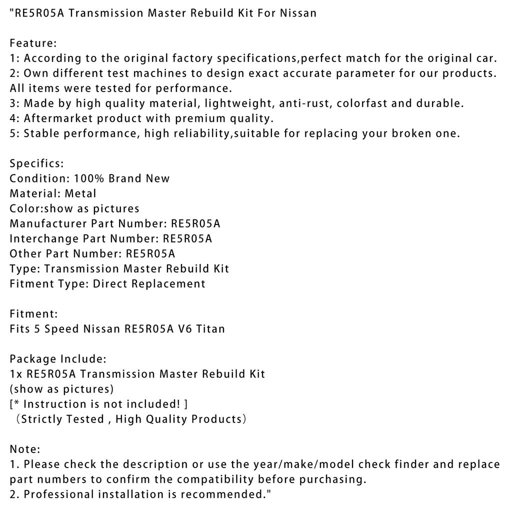 RE5R05A Комплект для восстановления трансмиссии Master для Nissan