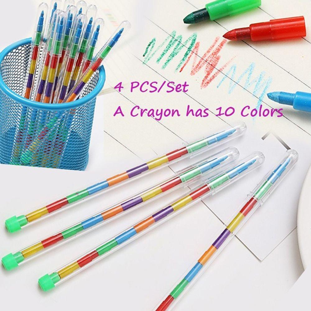 Student Drawing Art Kids Stacker Pen 10 Color Stationery Painting Pen Graffiti Crayon Pencils