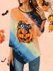 Women's Loose Round Neck Three Quarter Sleeve Tee 3D Halloween Pattern Ideal Halloween and Christmas Gift