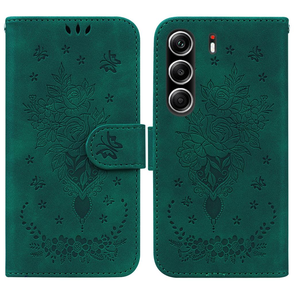 For TECNO Camon 40 Pro 5G/4G Case Butterfly Flower Imprint PU Leather Wallet Phone Cover with Strap