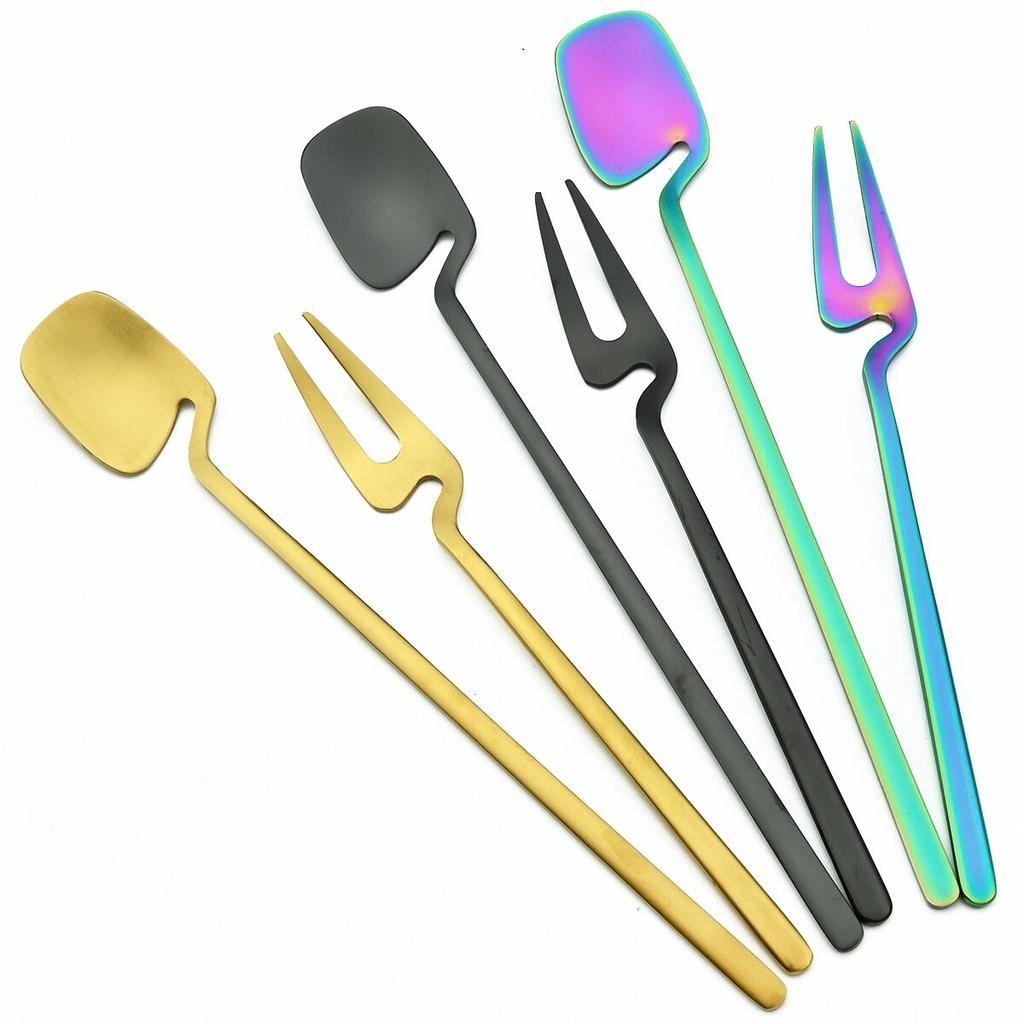 Матовый черный набор столовых приборов, нож, фруктовая вилка, кофейная чайная ложка, столовая посуда, набор столовых приборов из нержавеющей стали 18/10, кухонная посуда