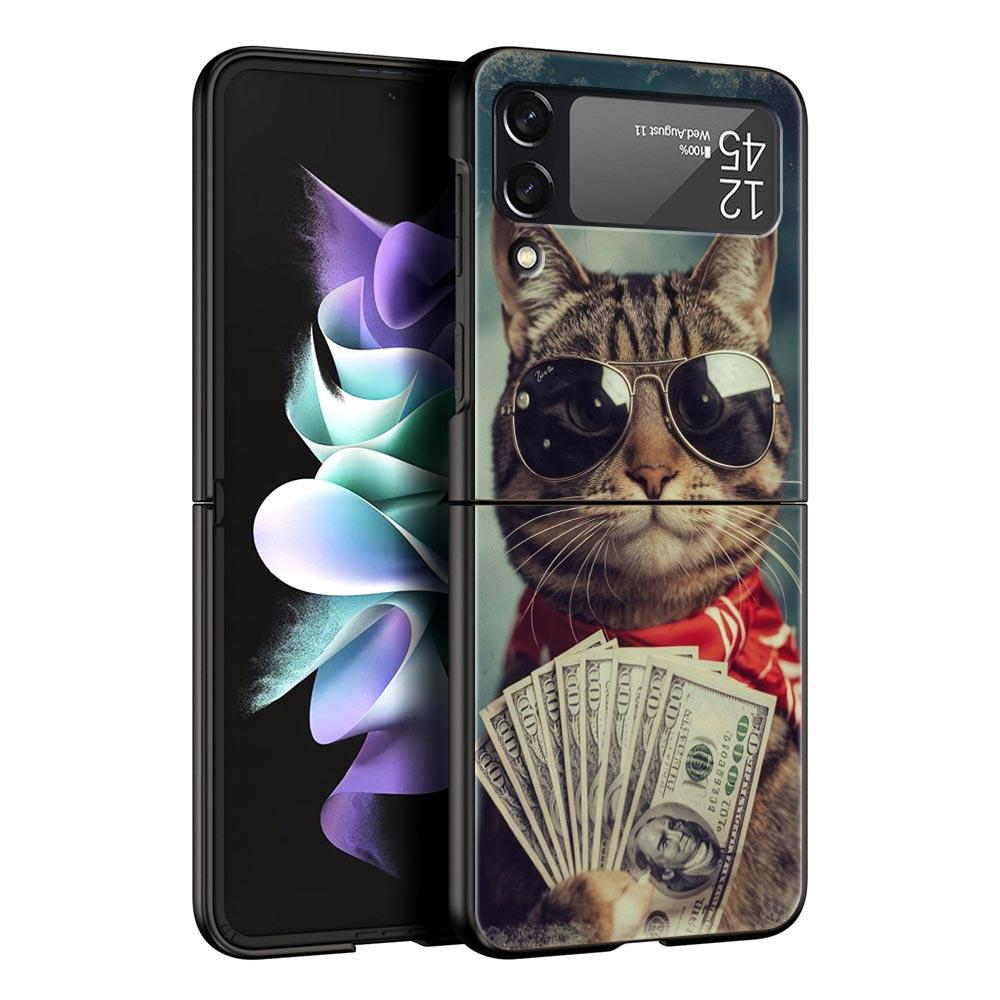 Жесткий ПК чехол для телефона Samsung Galaxy Z Flip 7 6 5 4 Черная крышка для Galaxy Z Flip 3 Складной противоударный Денежный кот Fundas Capas