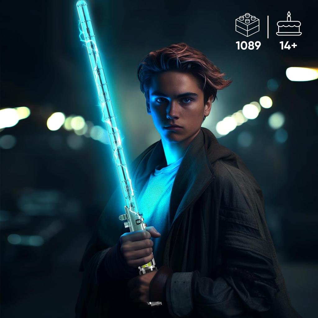 Mould King 10139 Lightsaber Sword Building Block Set with Stand, Rechargeable LED Light Sword for Adults and Kids, Birthday, Thanksgiving, Christmas,