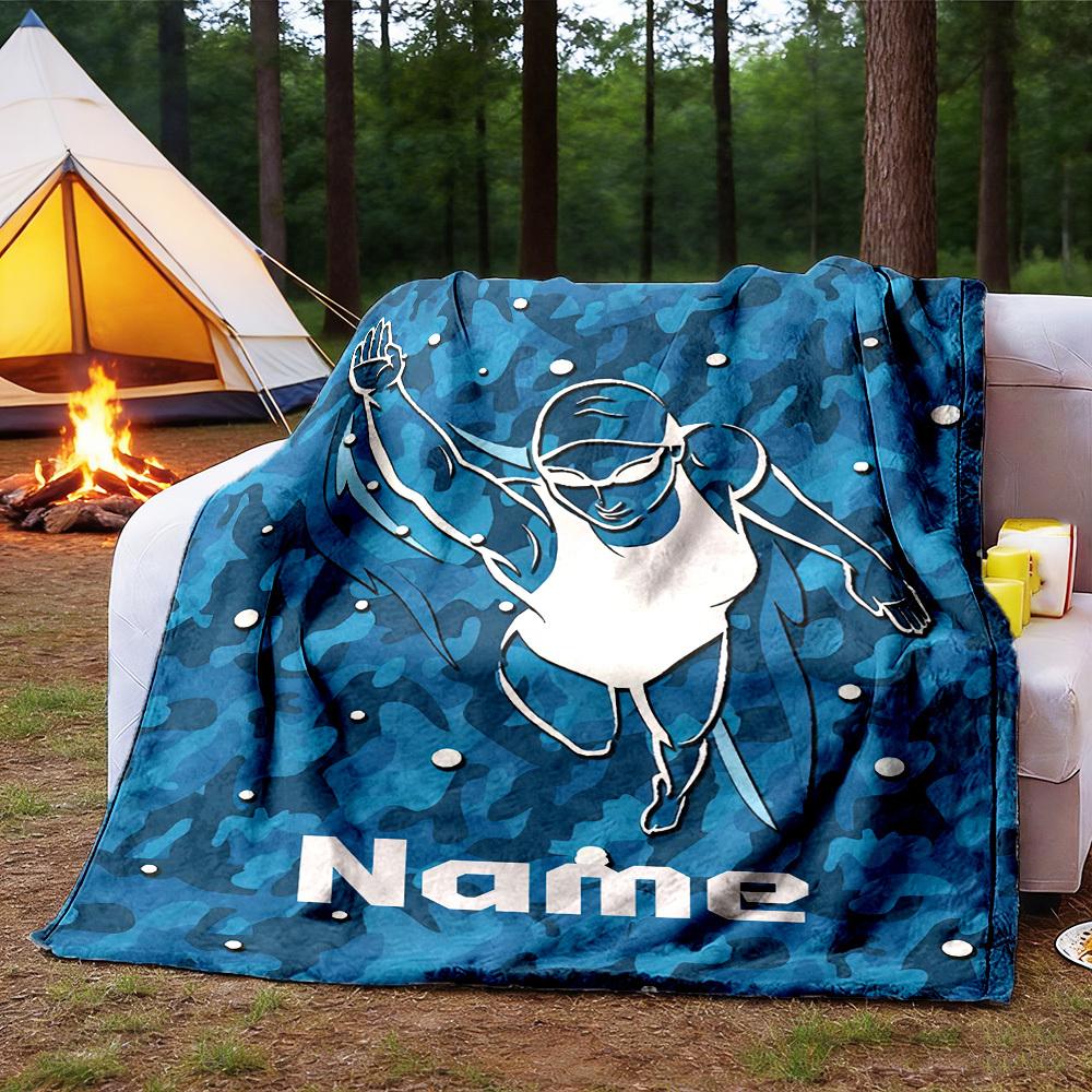 Swimmer In Action Outdoor Customize Your Name Blanket Comfortable Soft Lightweight Allseason Multipurpose Blanket For Travel Camping Picnics Sofa