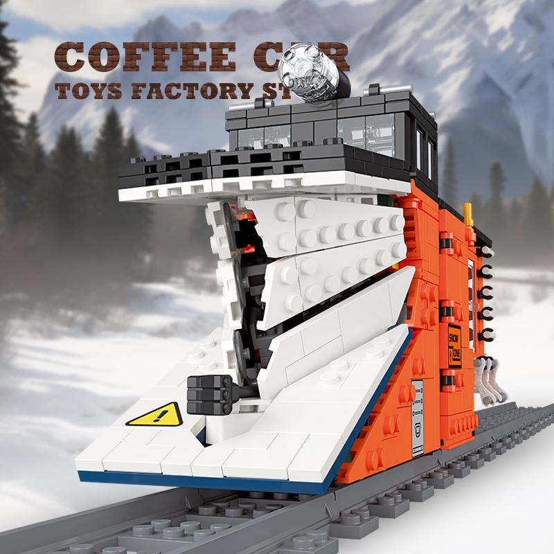 Технический городской поезд MOC Кирпичи Светодиодный 3D-модель Снегоуборочный локомотив Блоки STEM Машины Строительные Игрушки Друг Рождественские Подарки НОВЫЙ