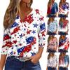 Жен. Футболка С принтом Пуговицы Рукав 3/4 Повседневные Выходные Мода Классический Классический V-образный вырез Обычный Верх