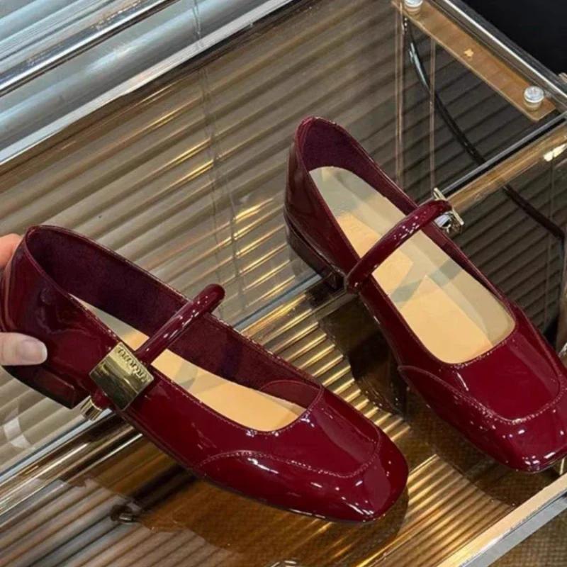 Fashion Mary Jane Shoes for Women New Fashion Medium Heeled Women Single Shoes Soft and Comfortable Red Ballet Shoes Zapatos De Mujer
